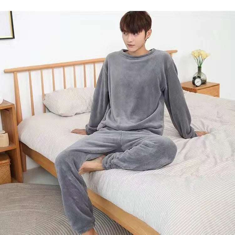 Pijamas de invierno para parejas, conjunto de pijamas suaves y cálidos de lana Coral, se puede usar en el exterior, pantalones holgados con cintura elástica, ropa de ocio para el hogar