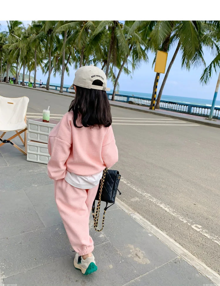 Conjunto de ropa informal para niña de 3 a 8 años, sudadera de manga larga con estampado de oso de dibujos animados, pantalones, 2 piezas, ropa deportiva
