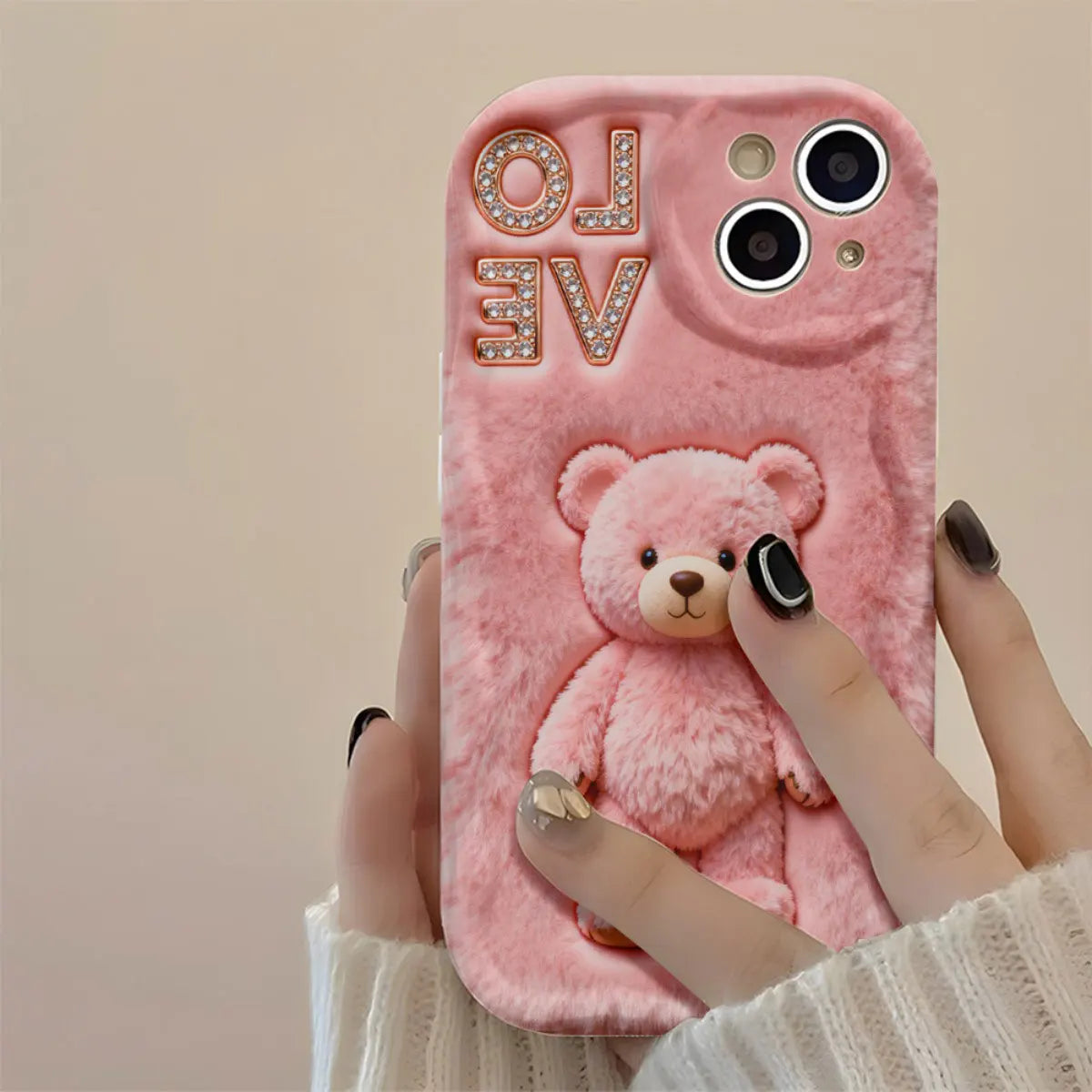 Funda para Teléfono con Diseño de Osito de Peluche Rosa y Patrón de Amor para iPhone 17 Pro Max, iPhone Air 16 Plus, 15, 14, 13, 12, 11, Carcasa Antigolpes