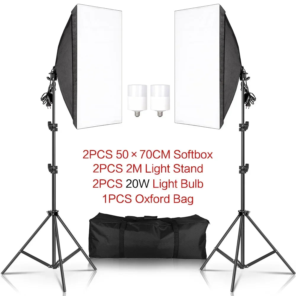 Kit de iluminación Softbox de 20w/30w/40w, Kit de iluminación de fotografía continua, bombilla E27, equipo de luces de estudio fotográfico para sesión de fotos