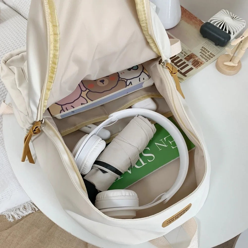 Mochila escolar de gran capacidad, mochila escolar con cremallera de color sólido para estudiantes universitarios, mochilas de compras de estilo sencillo, versión coreana