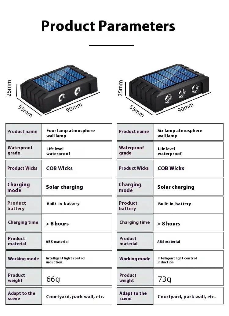 Lámpara Solar de pared de 4/6/8/10LED, decoración de calle para patio, luz impermeable para exteriores, iluminación luminosa arriba y abajo, lámpara de paisaje de jardín