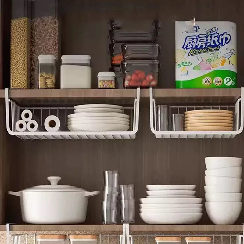Cesta de Alambre Colgante para Debajo del Estante, Soporte de Gran Capacidad para Debajo del Gabinete, Estantes de Almacenamiento Adicionales, Cestas Deslizables, Organizador para Cocina