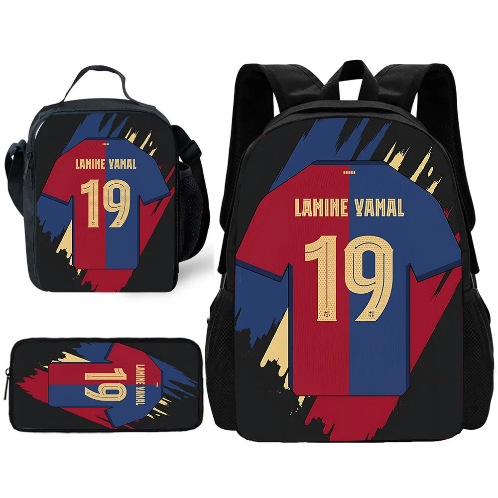Mochila escolar para niños, fútbol, Lamine Yamals, con bolsas para el almuerzo, bolsas para lápices, mochilas escolares para niños y niñas, el mejor regalo