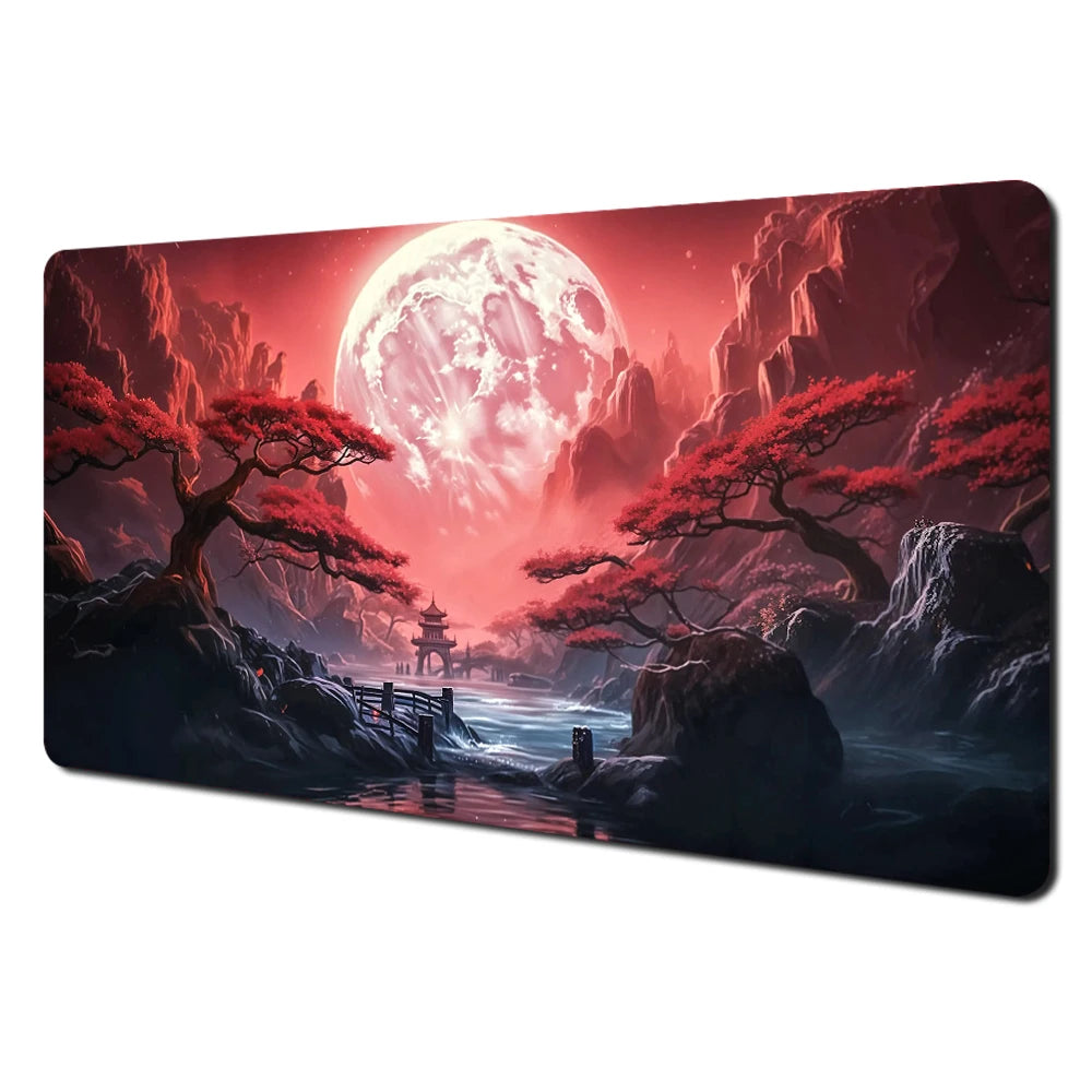 Alfombrilla de ratón grande con paisajes artísticos en rojo y negro, alfombrilla de escritorio duradera antideslizante, accesorios de oficina, alfombrilla para teclado y ratón, Tapis De Bureau