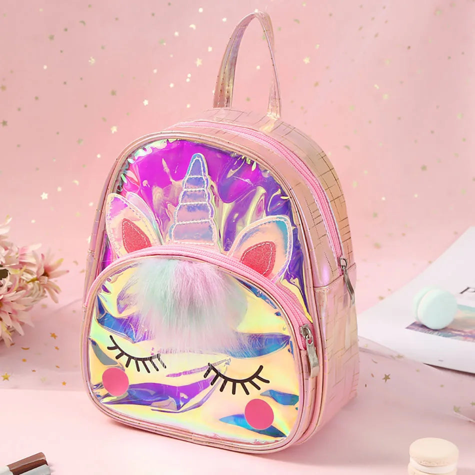 Mochila escolar de dibujos animados de unicornios para niñas, morral 3D de piel de viaje, bonito, regalo para niños