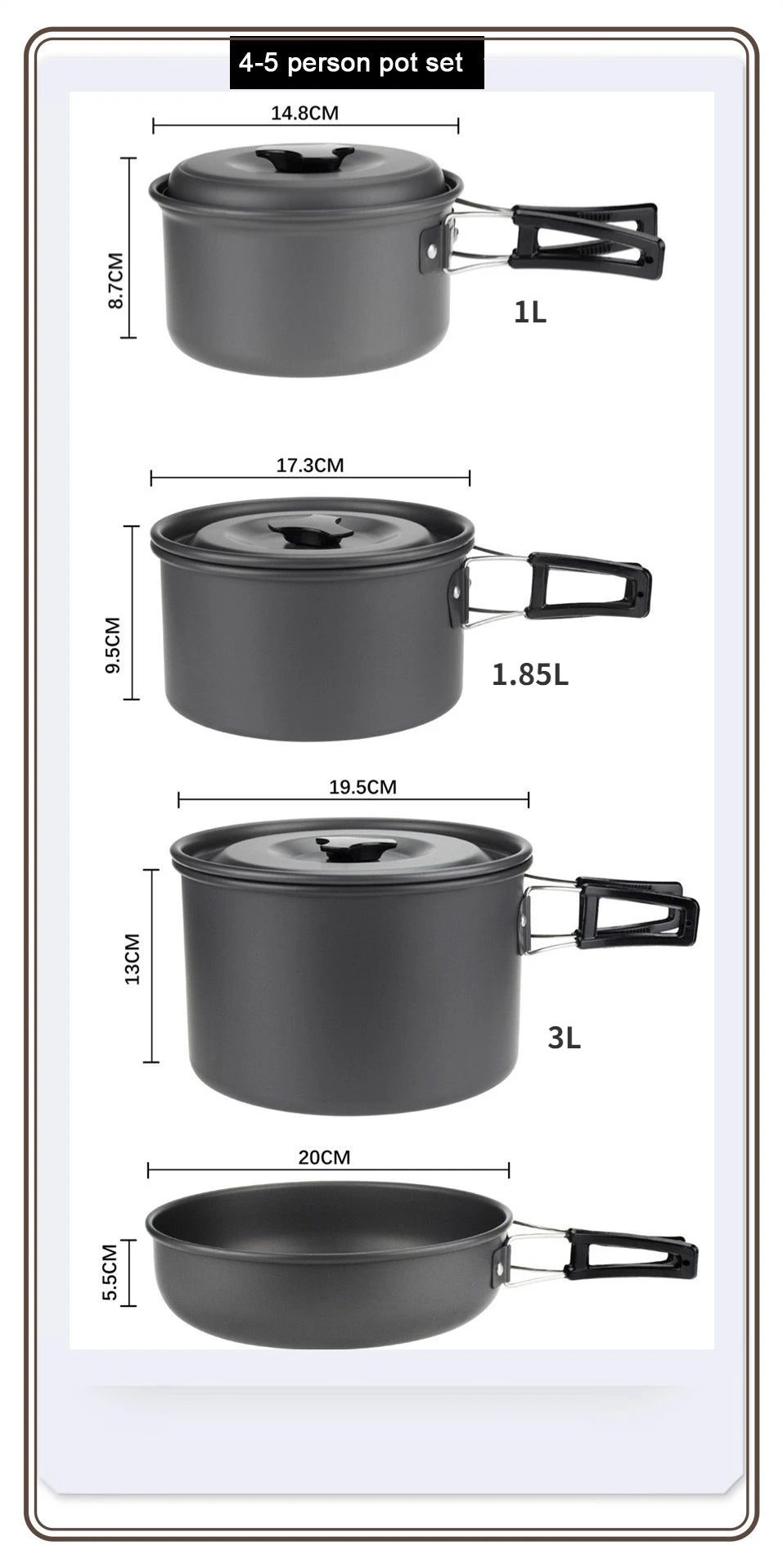 Juego de utensilios de cocina para acampar para 1 a 7 personas, olla y sartén ligeros y portátiles con bolsa de transporte, perfecto para acampar al aire libre