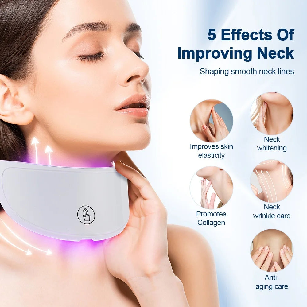 Máscara LED para el cuello, 7 colores, fotones, antiarrugas, brillo de la piel, máscara de belleza para el cuello, estiramiento de la piel, eliminador de arrugas del cuello, cuidado de la piel