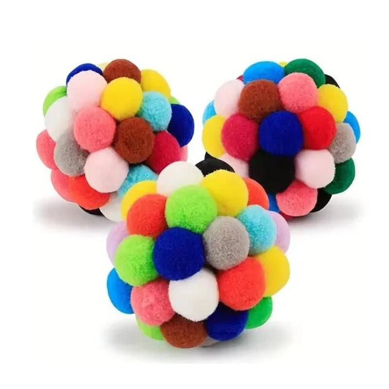 1/3 Piezas Juguetes Populares para Gatos, Pelota de Peluche con Campana Rebotadora y Pompones Coloridos, Suministros para Mascotas, Color Aleatorio, de Lana