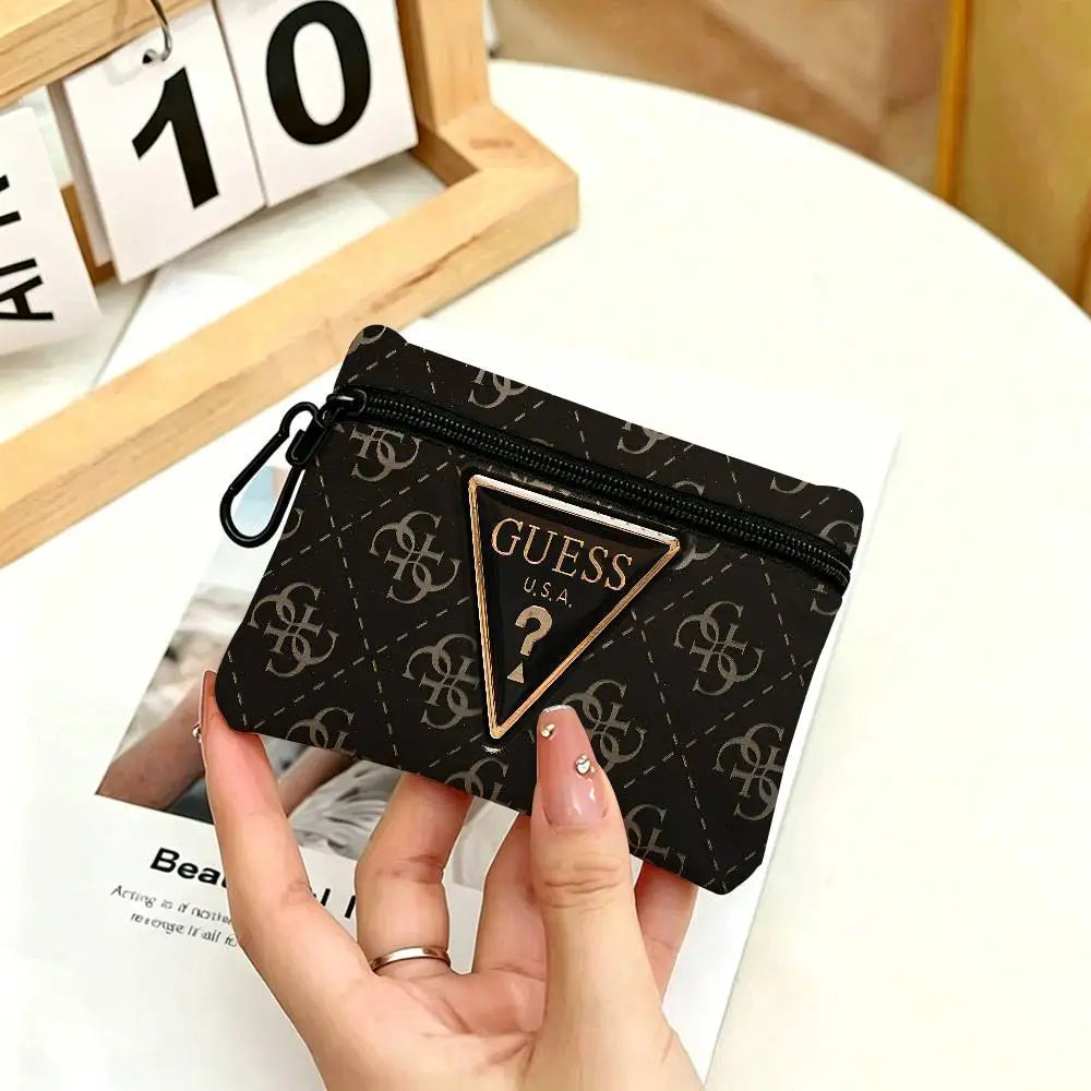 Monedero con cremallera de tela Oxford blanca con logotipo de G-Guess-s, bolsa ligera para colgar llaves, tarjetero para uso diario