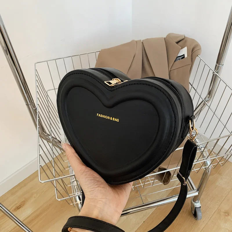 Bolsos cruzados con forma de corazón para mujer, bolso de hombro de cuero Pu sólido, bolsos casuales para mujer, bolsos de diseñador para mujer, nuevo