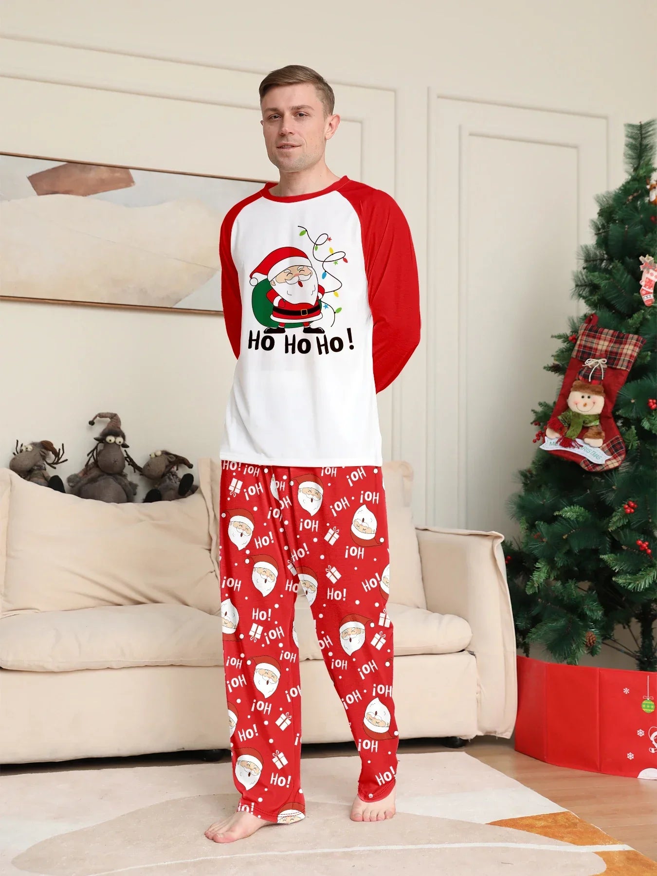 Nuevo pijama navideño con apariencia familiar, estampado de Papá Noel, trajes a juego para madre, padre y niños, traje holgado bonito de 2 piezas, ropa de dormir, ropa de Navidad