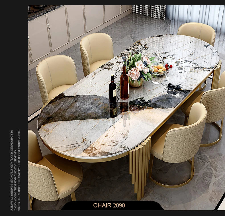 Juego de comedor de acero inoxidable, muebles para el hogar, mesa de comedor de mármol moderna
