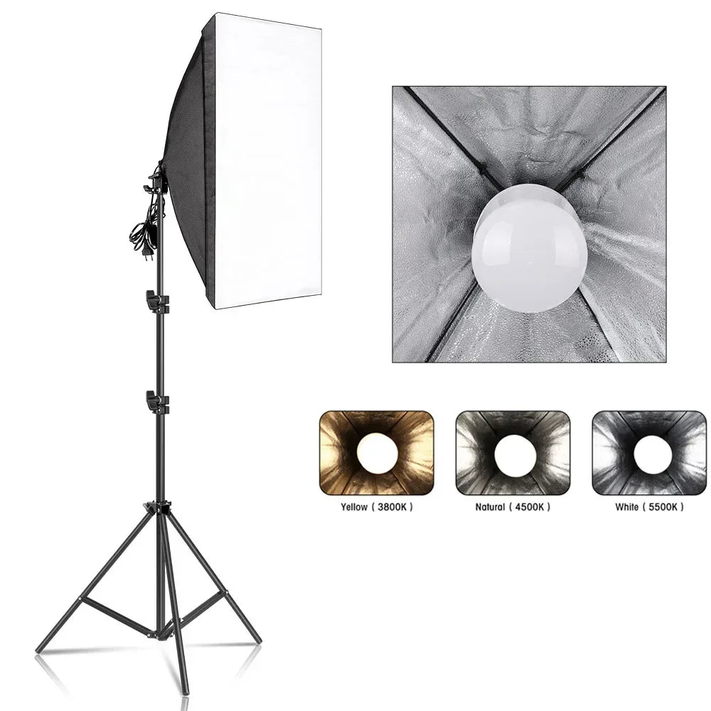 Kit de iluminación Softbox de 20-135W, lámpara LED de fotografía de 50x70CM, equipo profesional de sistema de luz continua para estudio fotográfico