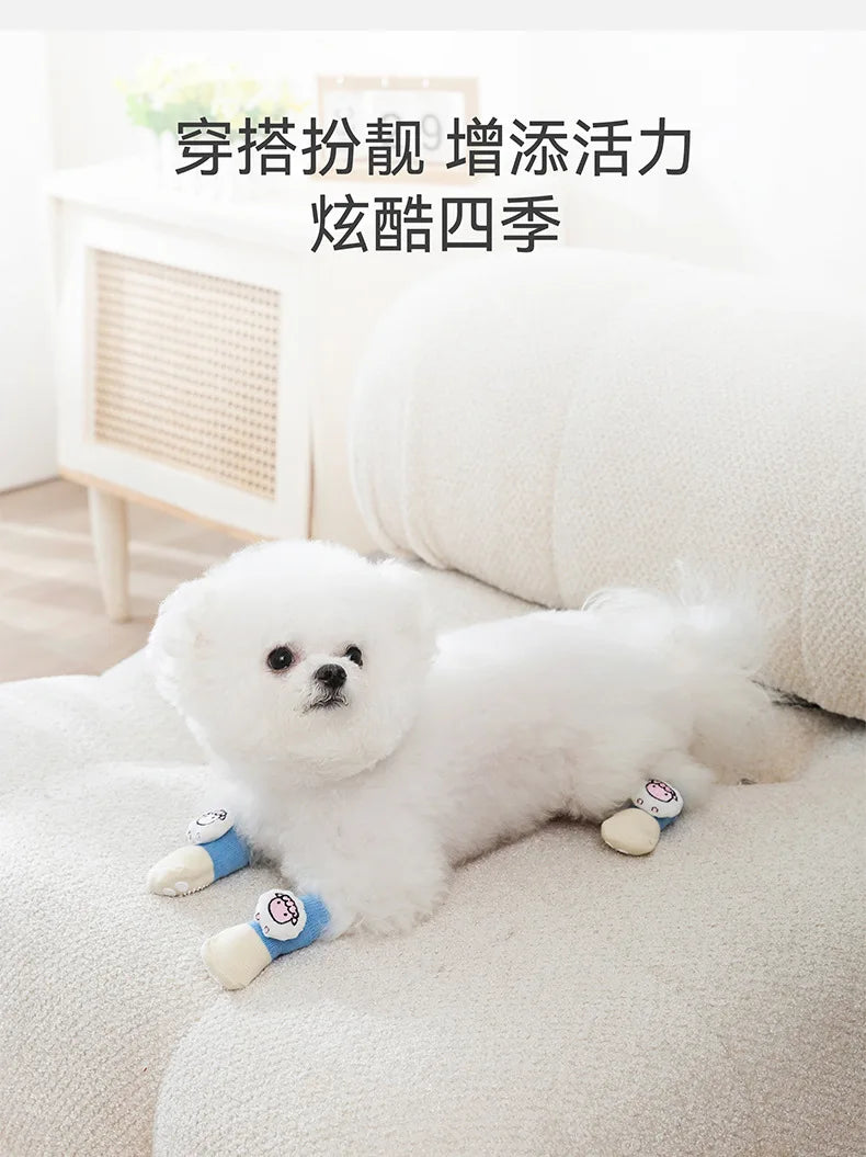 4Pcs/Set Pet Socks Anti Slip Dog Foot Cover Set Teddy Dog Shoes Set 4 Dogs Socks Puppy Socks Dogs Shoes for Small Dogs