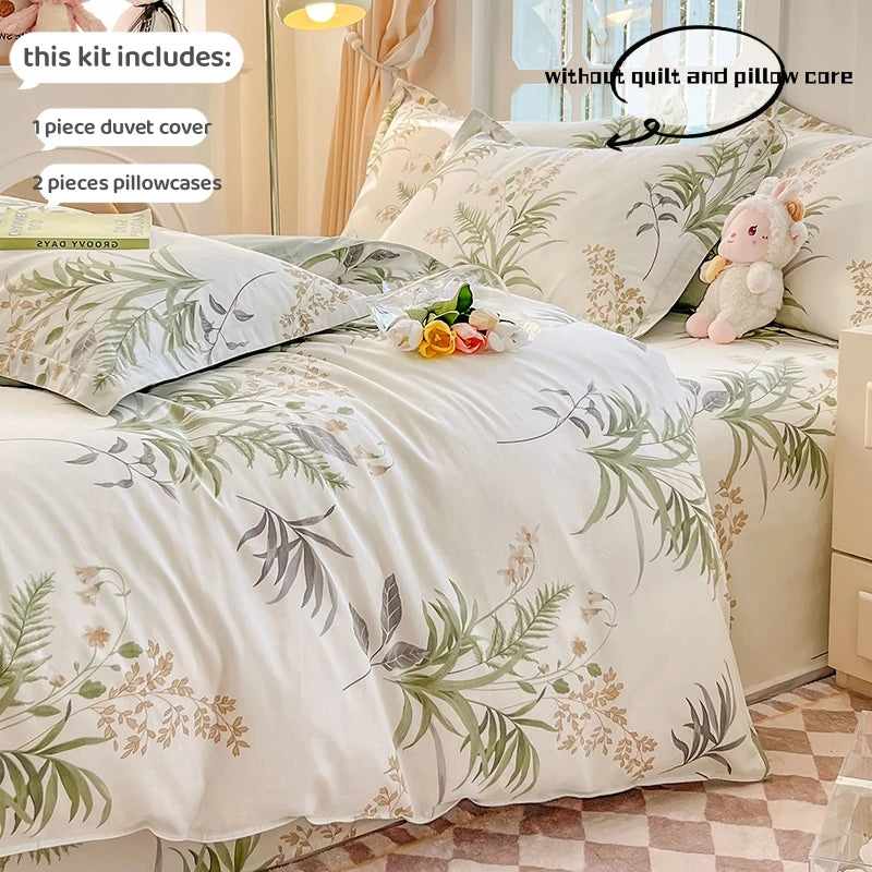 Juego de funda nórdica 100% algodón de 3 uds (1 funda nórdica + 2 fundas de almohada, sin núcleo), juego de cama con estampado de flores frescas, suave y cómodo