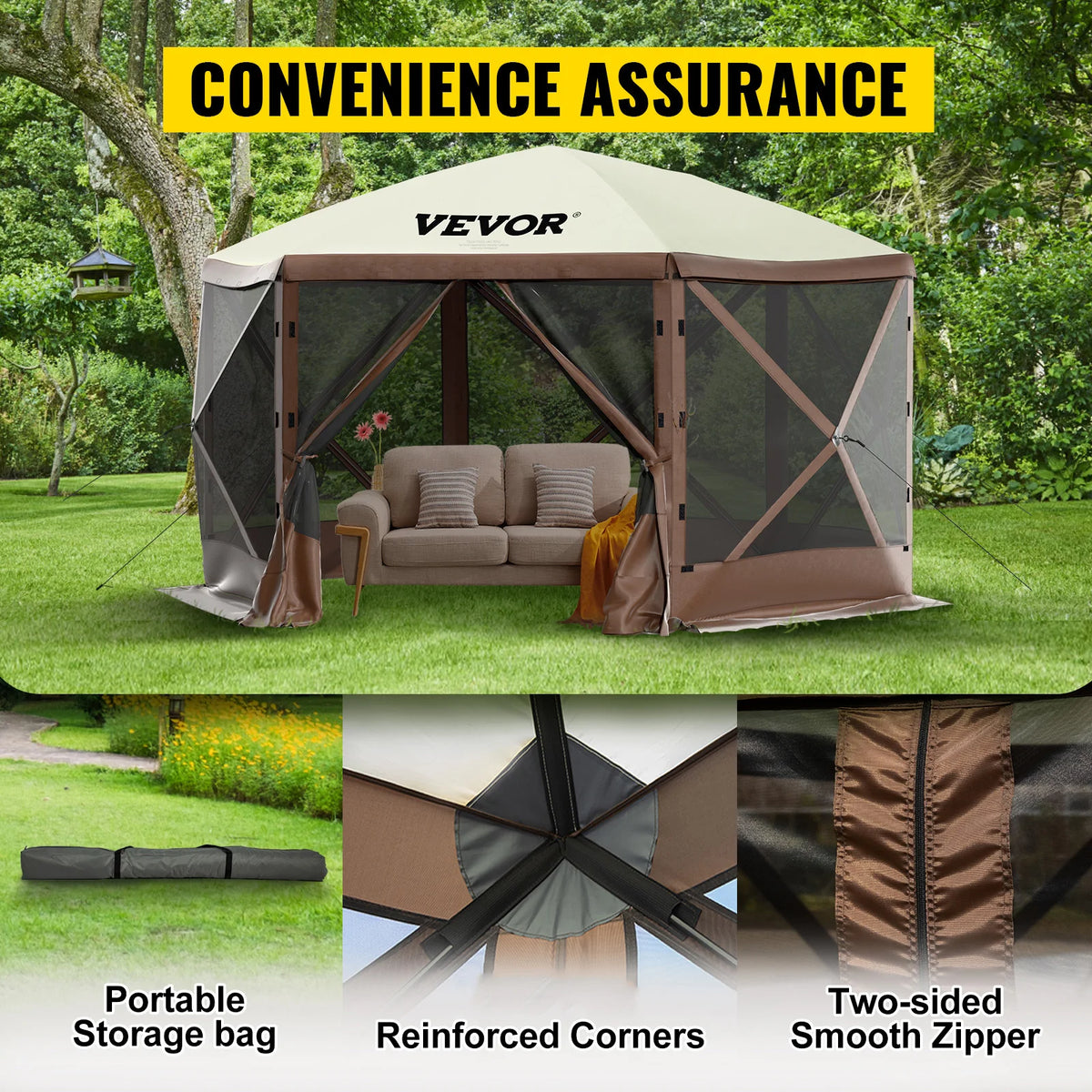 SucceBuy Gazebo emergente para acampar, refugio con dosel para acampar, 6 caras, 12' x 12' / 10' x 10', tiendas y toldos para acampar y hacer senderismo