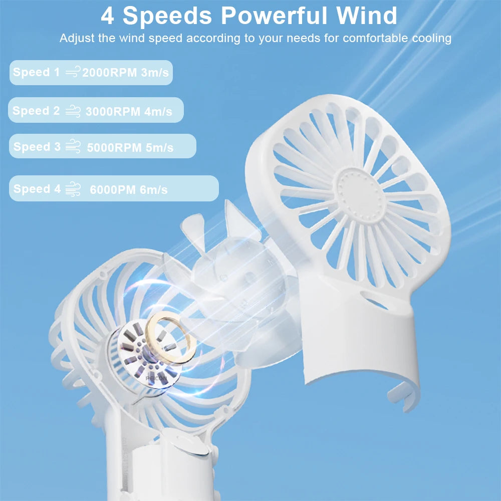 Ventilador de Mano Portátil con Rociador de Agua, Mini Ventilador USB Recargable, Humidificador, 4 Velocidades, Viento Potente, Ventilador Personal para Exteriores