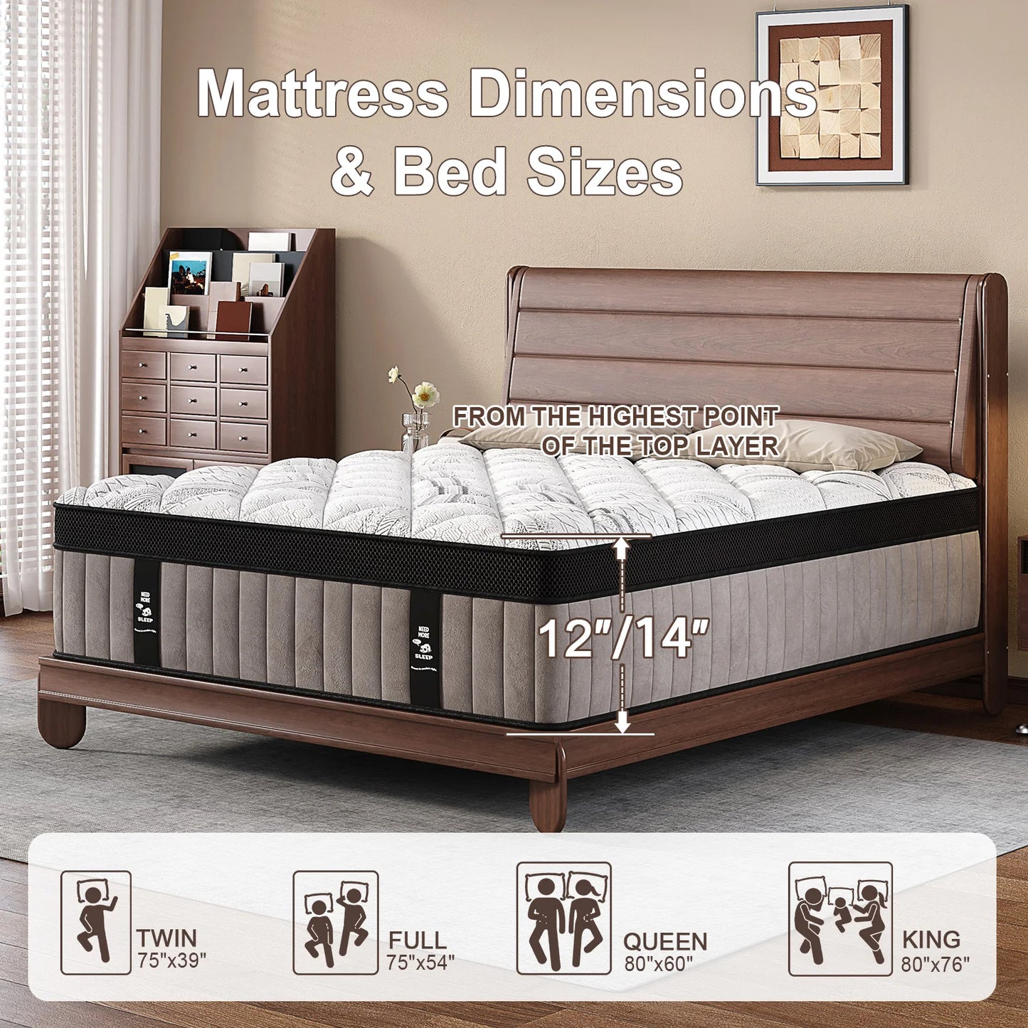12" 14 Inch Gel Memory Foam Hybrid Mattress Medium Firm Pocket Spring Queen King Bed Motion Isolation