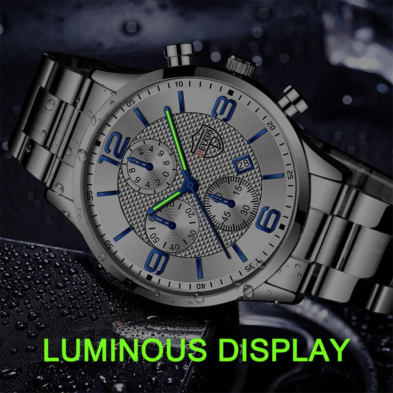 reloj hombre Relojes deportivos para hombre, pulsera de cuarzo de acero inoxidable, de lujo, informal, luminoso, de cuero