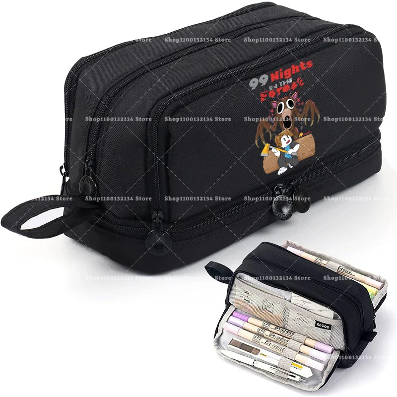 Estuches para lápices de 99 noches en los bosque, bolsas grandes para bolígrafos de dibujos animados, bolsa de lápices multicapa de Anime para niños y niñas, suministros de papelería escolar