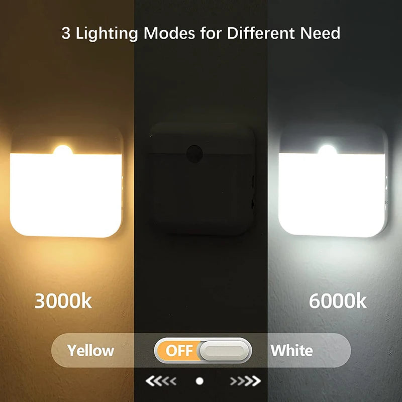 Luz nocturna inalámbrica LED, lámpara de pared recargable con sensor de movimiento humano, para acampar, escaleras de verano, armario, cocina, inodoro
