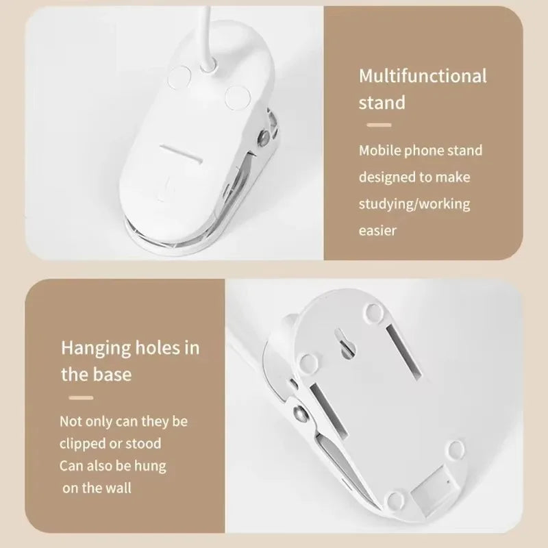 Lámpara de mesa Led, luz nocturna recargable por USB con abrazadera plegable, soporte de estudio, lámpara de lectura táctil, 3 modos de atenuación, luz de protección ocular