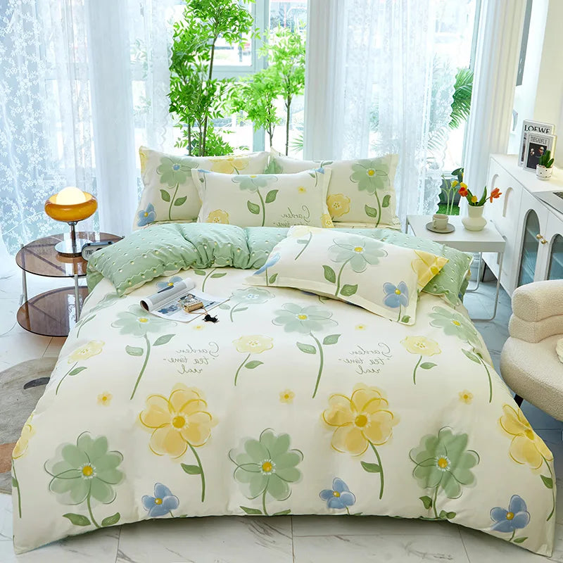 Juego de fundas de edredón 100% de algodón, ropa de cama con estampado de flores, suave y agradable para la piel, 1 unidad, 2 fundas de almohada, 3 unidades