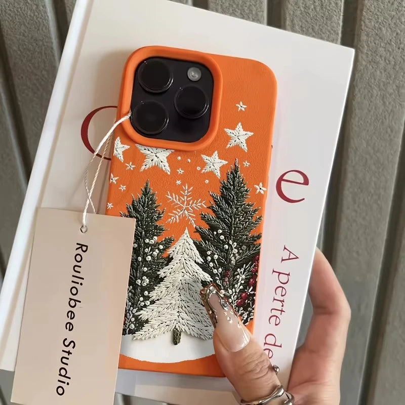 Funda de teléfono de cuero de imitación con paisaje de cedro de invierno para iPhone 17 Air 16 E 15 14 Plus 13 12 11 Pro Max XS Max, funda de silicona suave