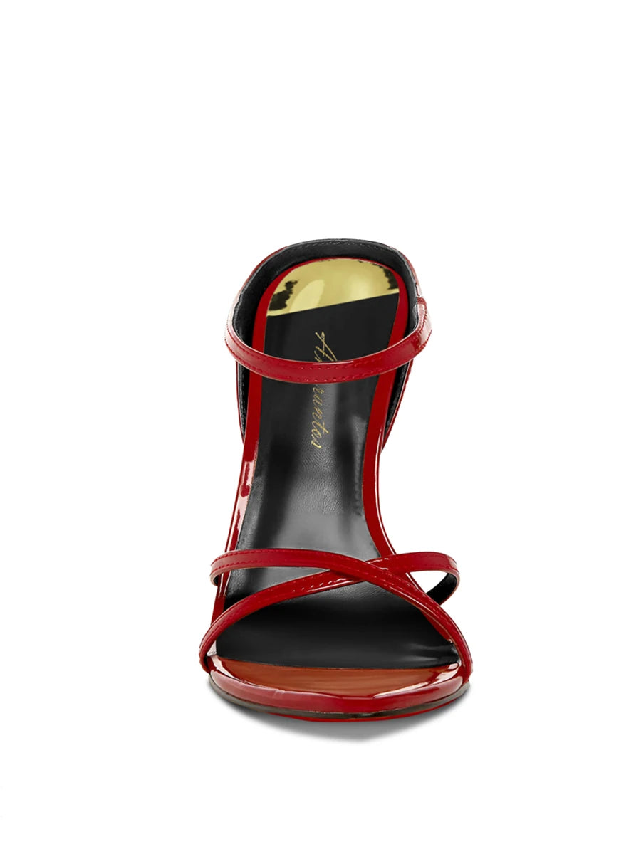 Sandalias de Tacón Delgado Negras Estilo Celebridad con un Toque Femenino, Tira Cruzada Puntiaguda, Suela Roja, Tacones Altos, Sandalias Abiertas