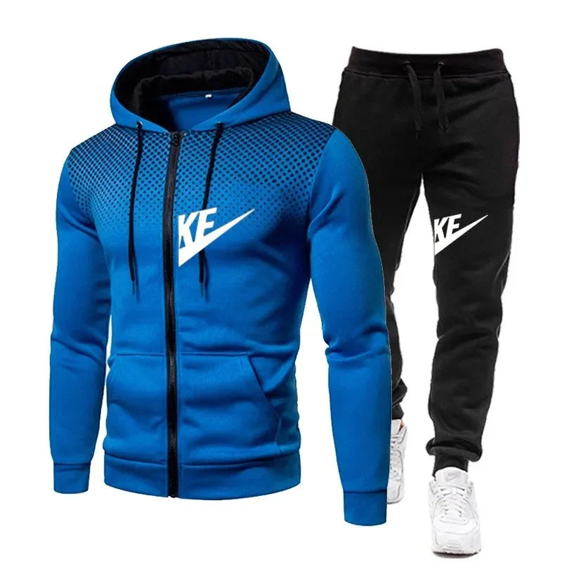 Conjunto de sudadera con capucha y pantalones largos con cremallera para hombre, conjunto informal de dos piezas para fitness al aire libre, otoño e invierno