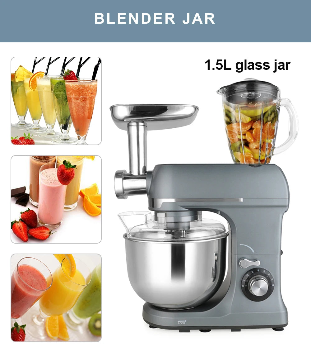 Batidora de Pedestal Multifuncional de 7L y 1300W, Batidora Eléctrica de Alimentos con Licuadora de 1.5L y Picadora de Carne, Suministro de Fábrica