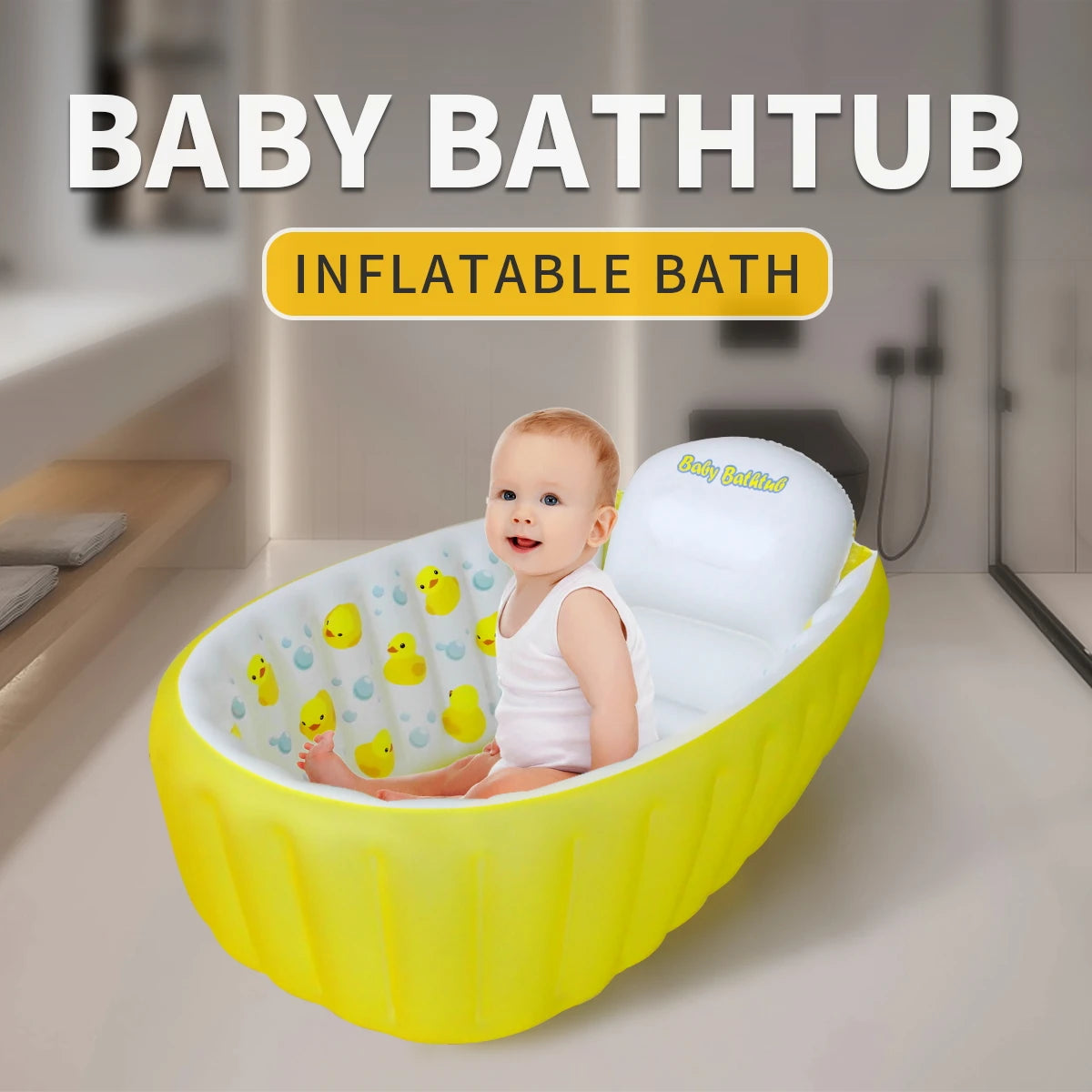Piscina de bañera inflable para sentarse, bañera portátil antideslizante para bebés y niños de 0 a 6 meses, amarillo
