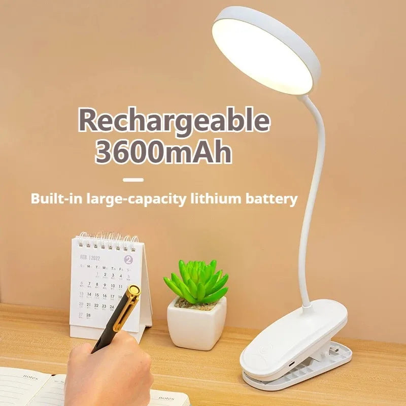 Lámpara de mesa Led, luz nocturna recargable por USB con abrazadera plegable, soporte de estudio, lámpara de lectura táctil, 3 modos de atenuación, luz de protección ocular