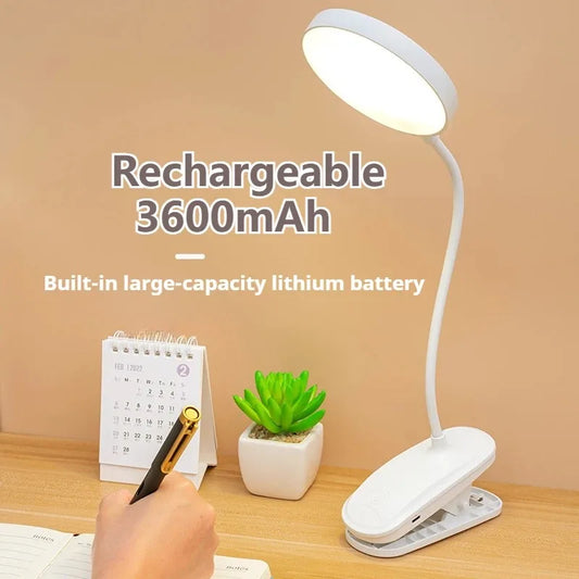Lámpara de mesa Led, luz nocturna recargable por USB con abrazadera plegable, soporte de estudio, lámpara de lectura táctil, 3 modos de atenuación, luz de protección ocular