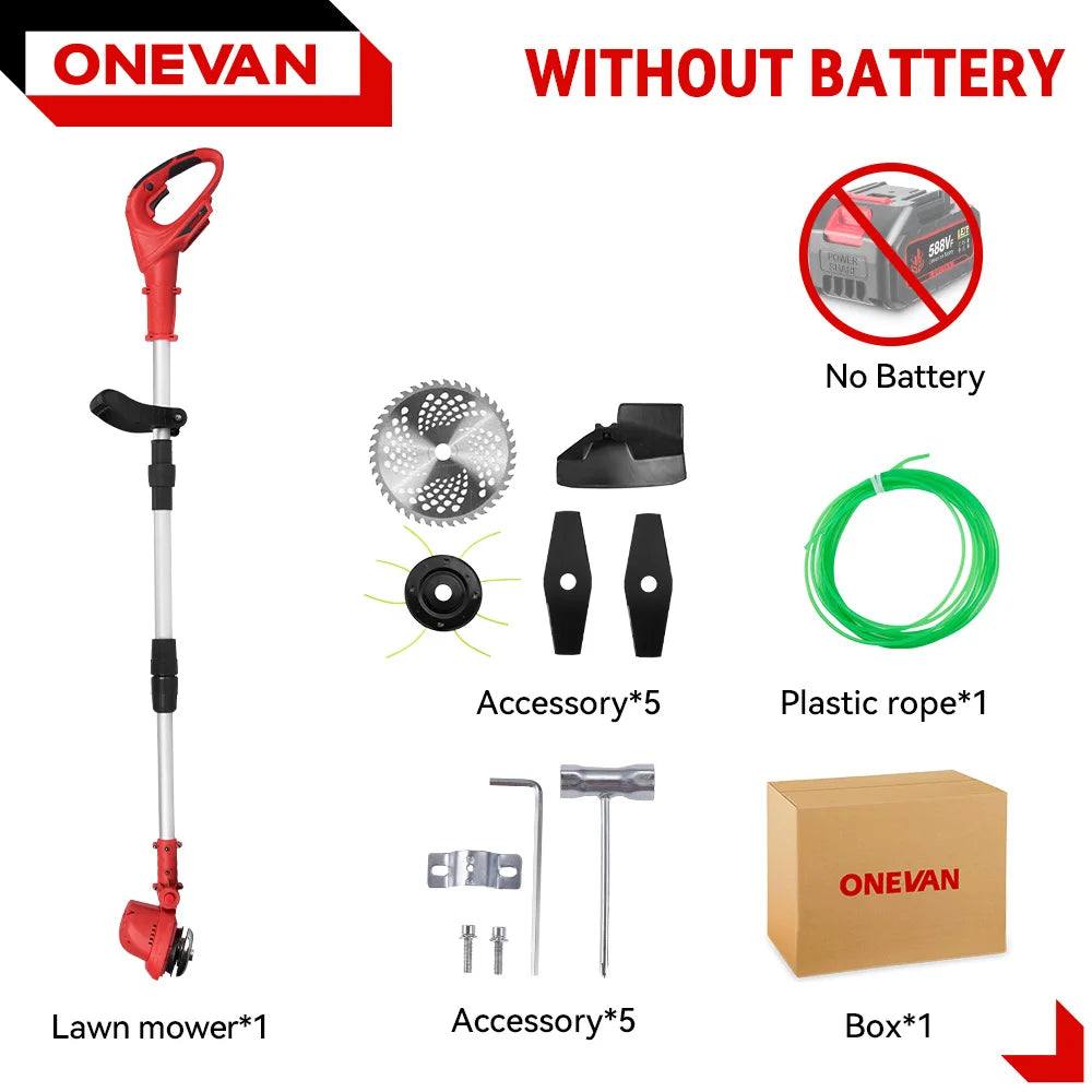 Cortadora de Césped Eléctrica ONEVAN de 10 Pulgadas y 4000W sin Escobillas, 36000 RPM, Recortadora de Césped, Herramientas de Jardín Ajustables para Baterías Makita de 18V