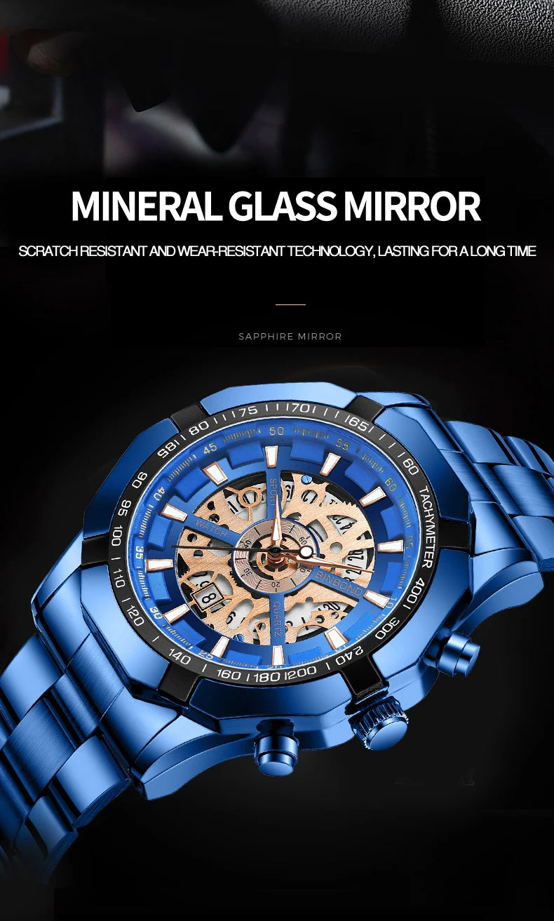 Relojes BINBONG de negocios para Hombre, Reloj de cuarzo luminoso con calendario resistente al agua para Hombre, Reloj de acero inoxidable para Hombre