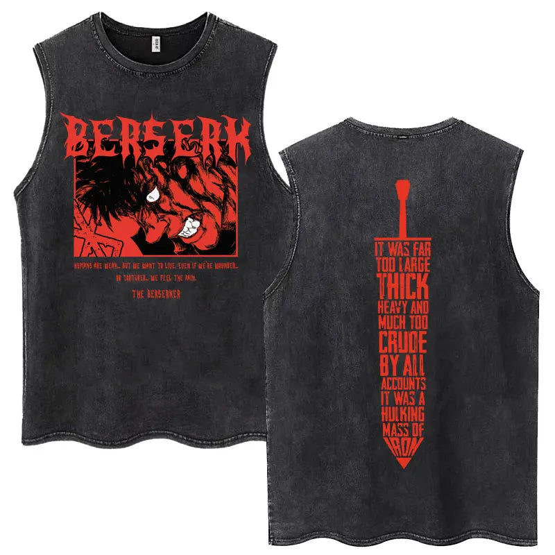 Camisetas sin mangas Harajuku lavadas de Anime Berserk Guts, camisetas Retro de Manga Gatsu Griffith Zodd, camisetas sin mangas, Camiseta de algodón Unisex de gran tamaño