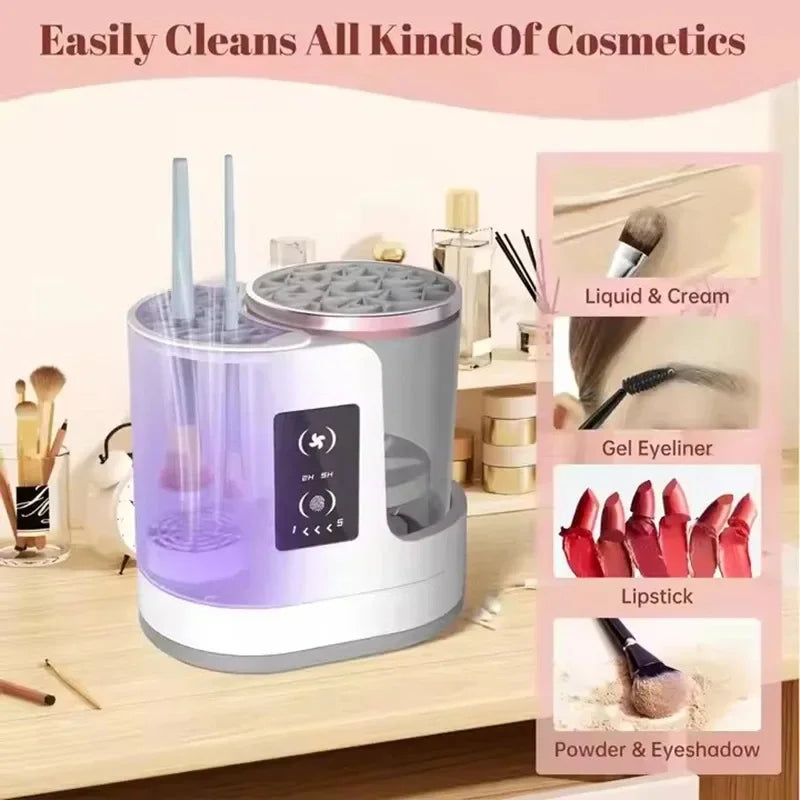 Limpiador de brochas de maquillaje eléctrico USB 3 en 1 con dispositivo de soporte automático de secado rápido-herramienta de libro de limpieza y secado de brochas de maquillaje