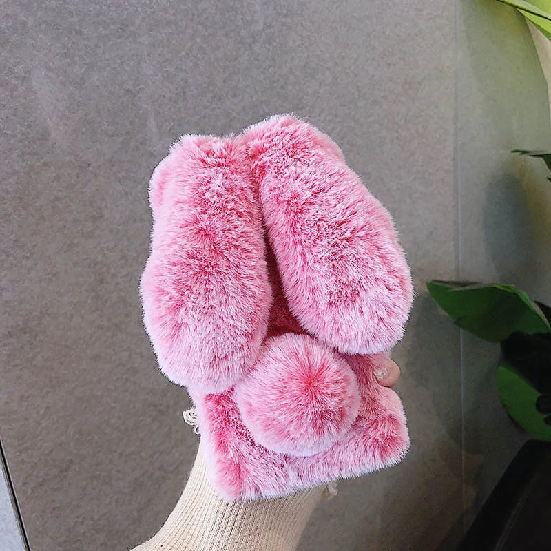 Funda de teléfono de piel de conejo de peluche 3D para iPhone 17 16 15 14 13 12 11 Pro Max funda de silicona suave