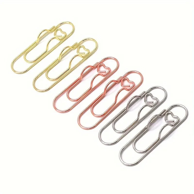 Clip multifuncional para bolígrafo con diseño de amor, 4 unidades, clip de papel portátil con botón para colgar, accesorios de papelería para cuadernos