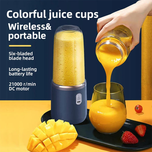 Licuadora Eléctrica Portátil de 400 ml, 2 Tazas, Mini Licuadora Multifuncional Inalámbrica para el Hogar, Recargable por USB, Vaso Mezclador Pequeño