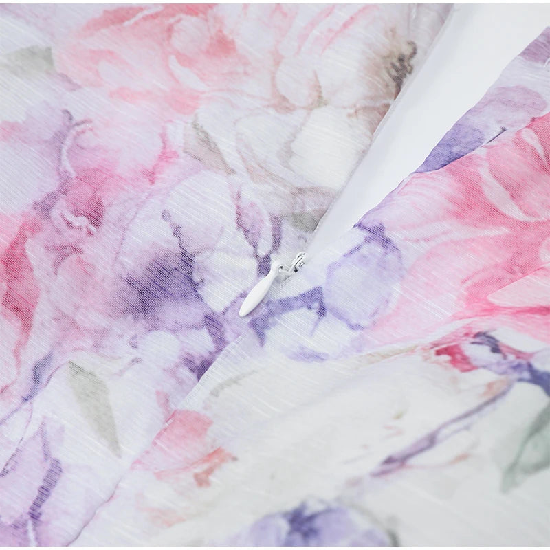 Vestido corto de gasa rosa dulce para mujer, moda con flores en 3D, manga abombada grande, cuello en V, cintura alta, línea A, Vestidos en capas, batas de señora nueva