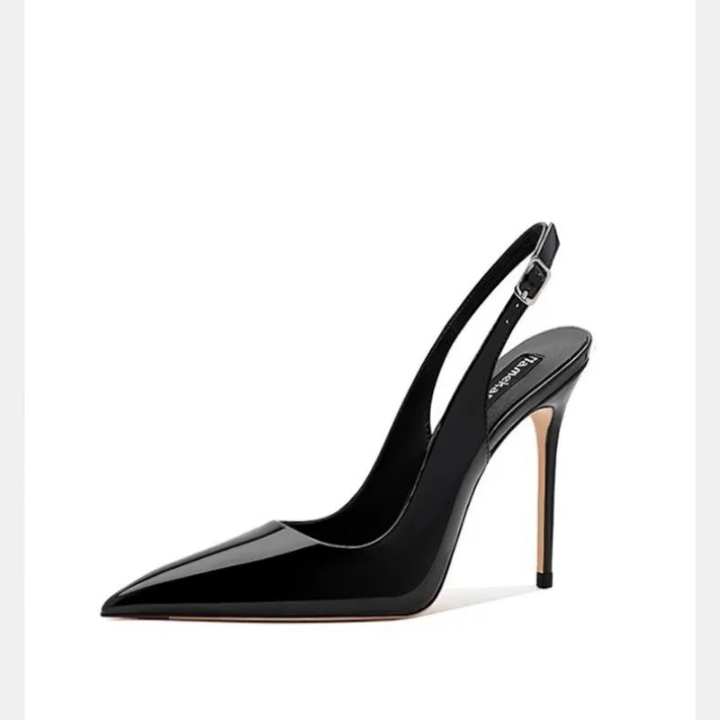 2025 Zapatos sexis de tacón súper alto para mujer, sandalias con punta estrecha, zapatos de tacón elegantes con talón descubierto para verano, vestido de tendencia 2025