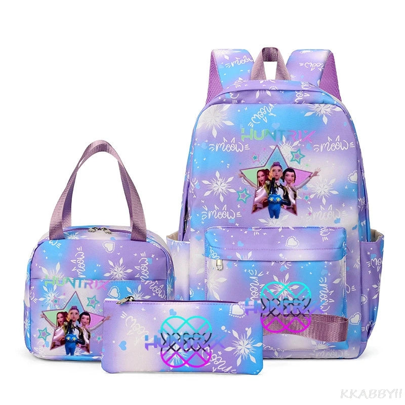 Mochila escolar KPop Demon Hunters, juego de 3 piezas, bolsa de almuerzo, estuche para lápices, regalo de regreso a la escuela para niñas, mochila de ocio, bolsas de viaje para adolescentes