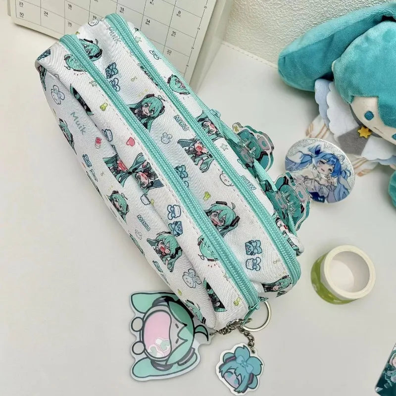 Estuche de Lápices con Diseño de Dibujos Animados para Estudiantes, Estuche de Almacenamiento de Papelería Kawaii, Bolsa de Lápices de Anime Hatsune Miku, Accesorios Escolares, Regalos