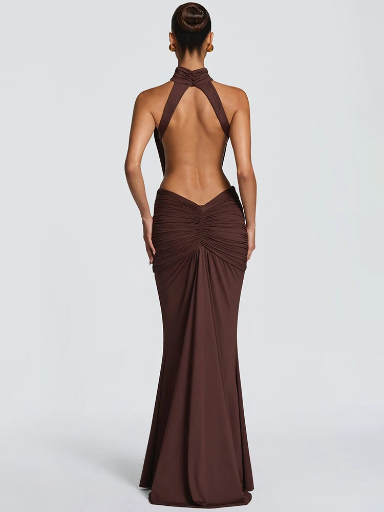 Vestido Largo Sexy sin Espalda con Cuello Alto Mozision, Vestido de Noche Elegante para Mujer, sin Mangas, con Hombros Descubiertos, Ajustado, para Fiesta, Club