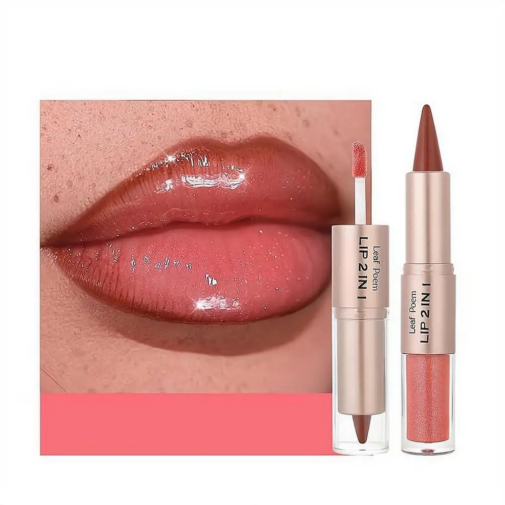 Delineador de Labios 2 en 1 con Diseño de Espejo Mate de Doble Punta, Resistente al Agua, Antiadherente, Color Marrón Nude, Degradado Cónico