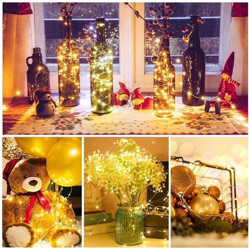 Guirnaldas de luces LED con botón y batería, guirnalda de luces navideñas, boda, Año Nuevo, dormitorio, sala de estar, decoración de jardín