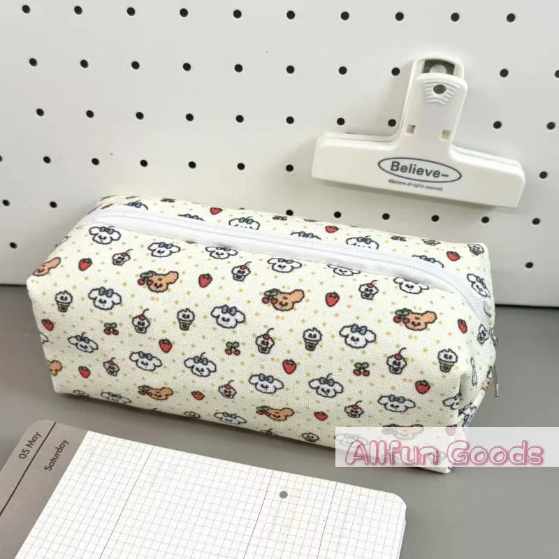 Bolsa de lona con cremallera para lápices, diseño de animales y flores, para la escuela, oficina y uso diario, suministros de papelería para estudiantes